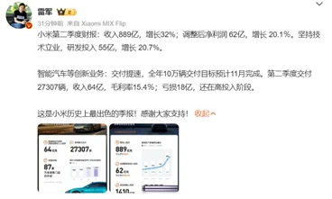 (圖:小米歷史上最出色的財報? 資料來源:雷軍微博)